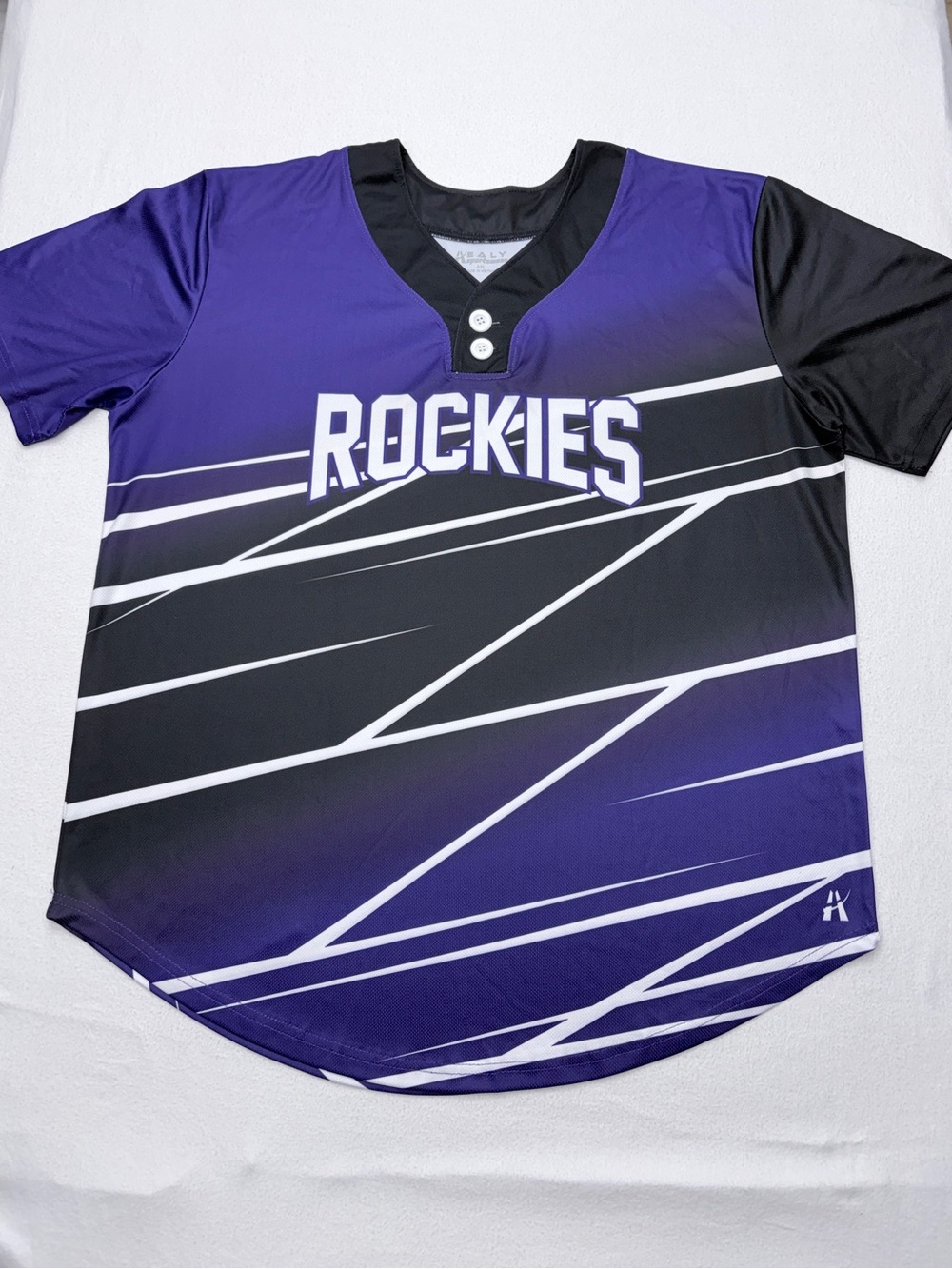 Colorado Rockies baseball/softball jersey featuring a bold geometric sublimated